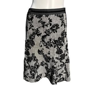 Ann Taylor wool blend grey black tweed floral A line lined skirt size 4